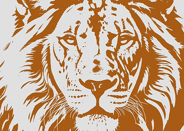 Lion face in brown and white