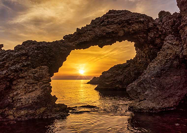 Coastal Rock Arch at Sunset