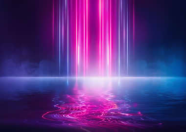 Neon Lights Reflecting on Water