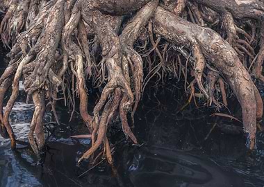 Exposed Tree Roots in Dark Water