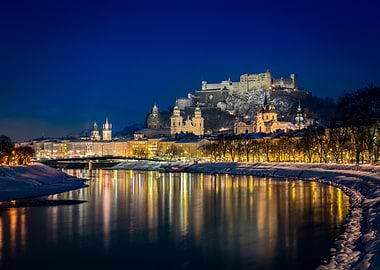 Salzburg, Austria at Night in Winter