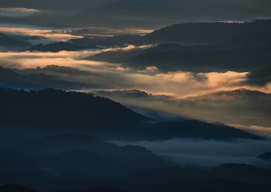 Smoky Mountains in the mist at sunrise