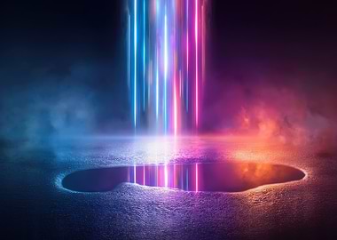 Neon Lights Reflecting in Puddle