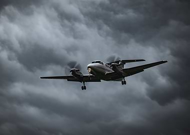 Turboprop plane landing in stormy weather