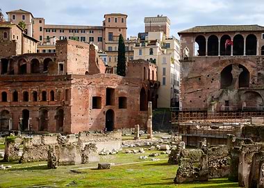 Ancient Roman Ruins and Cityscape