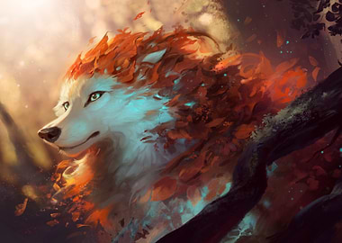 Plant Spirit Wolf - Autumn Whispers