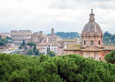 Rome cityscape with Colosseum and dome