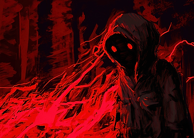 Hooded Figure in Red and Black