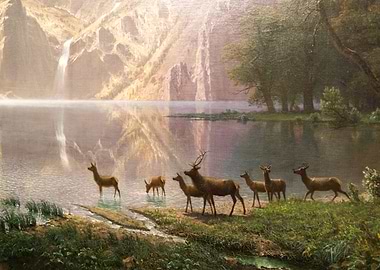 Deer by Lake Painting