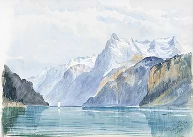 Mountain Lake Watercolor Painting