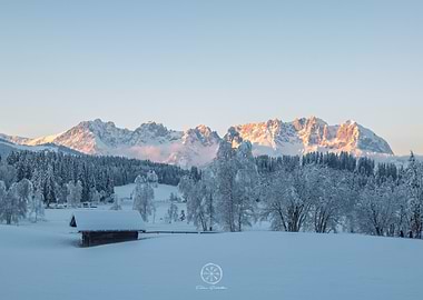 Winter Mountain Landscape at Sunset