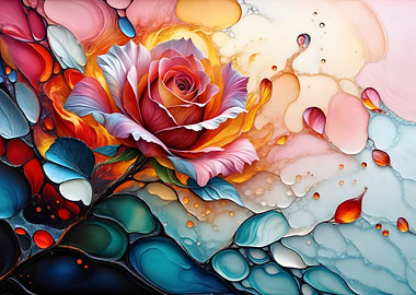 Abstract Rose with Fluid Art Elements