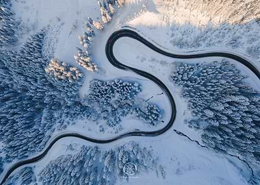 Winter Road Aerial View