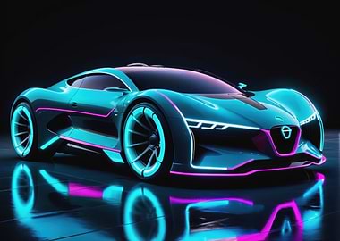 Futuristic Teal and Pink Sports Car