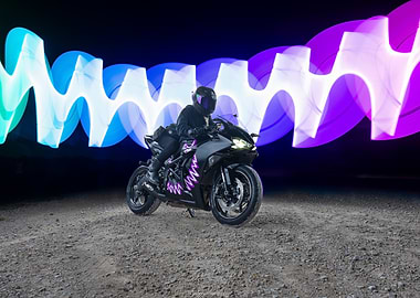 Motorcycle with Light Painting Background