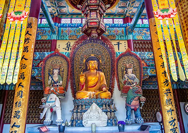 Golden Buddha Statue in Temple Interior