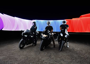 Motorcycle Riders with Light Painting Backdrop