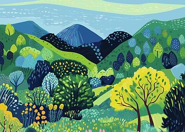 Trees and Mountains Landscape Painting