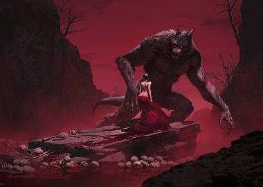 Werewolf and Woman in Red