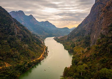 River Valley Landscape with Bridge