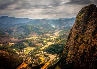 Mountainous Landscape with Valley and Village