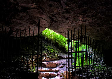 Cave entrance with metal gate