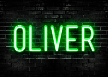 Oliver Neon Sign on Brick Wall