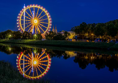 Ferris Wheel at Night Reflection