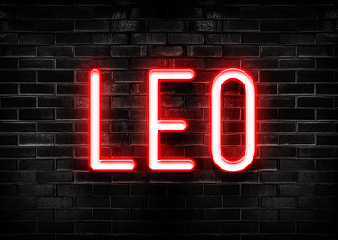 Red Neon 'LEO' on Brick Wall