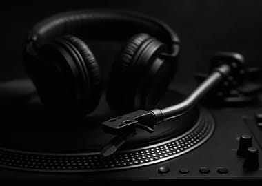 Monochrome Turntable with Headphones