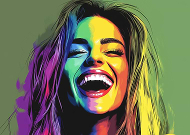 Colorful Portrait of Laughing Woman