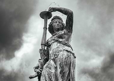 Classical Statue Beneath a Stormy Sky