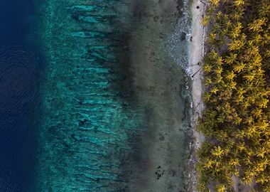 Aerial view of tropical island coastline