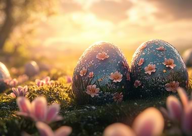 Floral Easter Eggs in Golden Light