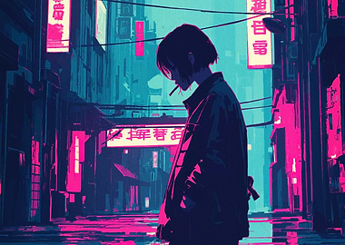 Cyberpunk Girl in Neon Cityscape