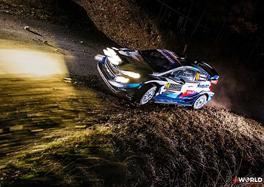 Rally Car in Action at Night