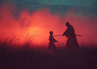Samurai Training at Sunset