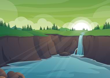 Cartoon Waterfall Landscape