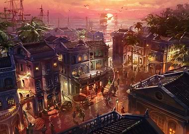 Anno 1800 Pirate Town at Sunset