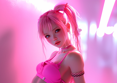 Pink Haired Girl in Pink Light
