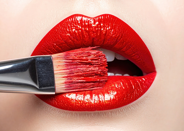 Red Lipstick Application with Brush