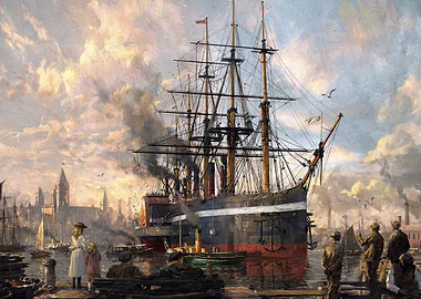 Anno 1800 Vintage Shipyard Painting