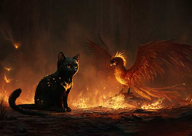 Cat and Phoenix Fire
