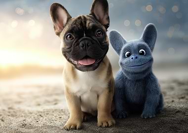 Dog and Cartoon Creature Portrait