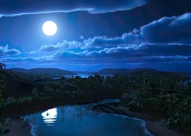 Moonlit Tropical Landscape
