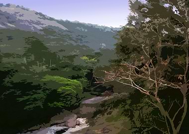 Lush Forest Landscape with Stream FG3