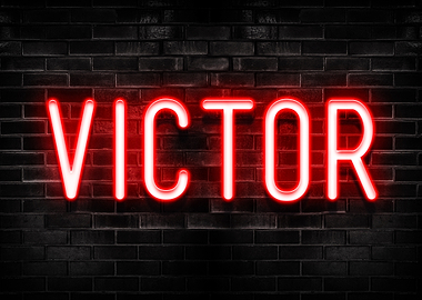 Victor Neon Sign on Brick Wall