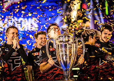 Esports Team Victory with Trophy