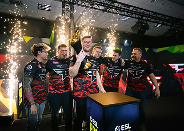 Esports Team Victory Celebration with Trophy