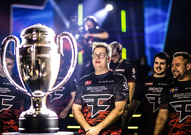 Esports Team Victory with Trophy